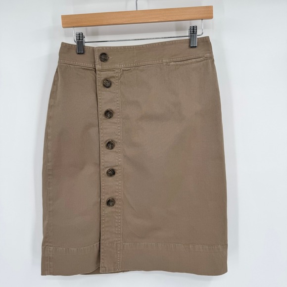 J Crew Dusty Khaki Side-Button Pencil Skirt in Stretch Chino Skirt Women's Sz 4 - Picture 2 of 13